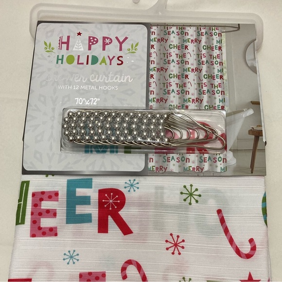 Artisan 34 Happy Holidays Shower curtain with hooks Multi colored Merry Cheer - Picture 2 of 7